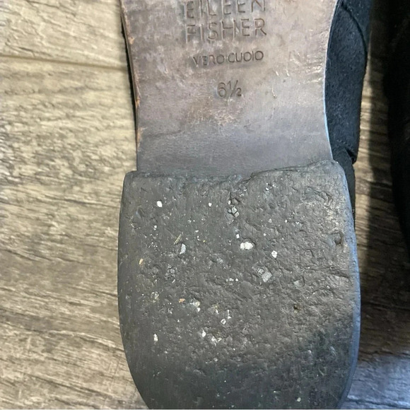 Eileen Fisher Black Suede Vero Cuoio Slip On‎ Loafer Size 6 1/2 - Picture 9 of 11